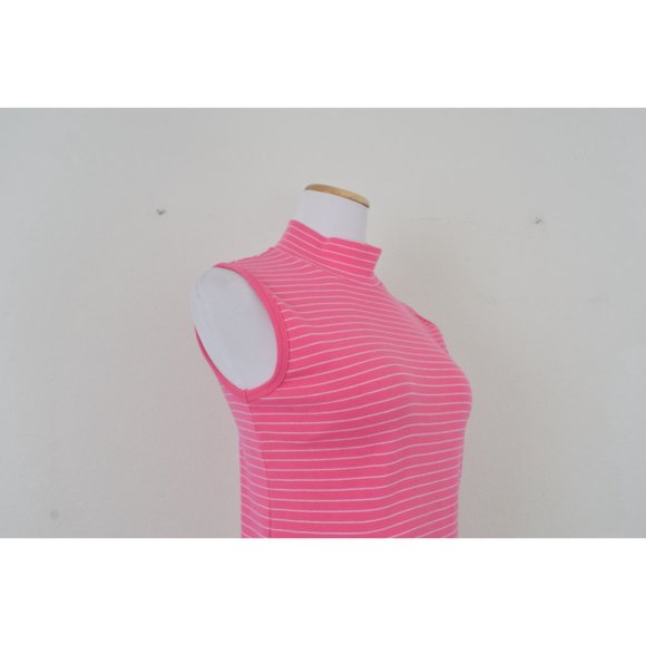 Vintage 90s Bubble Gum Pink Striped Mockneck Top - Picture 6 of 10